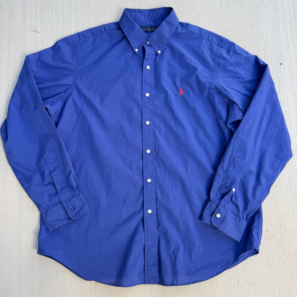 Ralph Lauren Long Sleeve Royal Blue Dress Shirt Mens Size XL Red Pony Logo